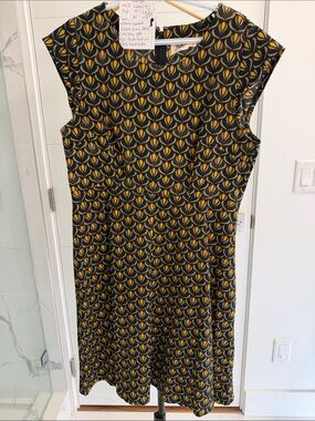 Mata Traders Black Dress with Mustard Tulip Print 100%cotton 19”pp/30”L